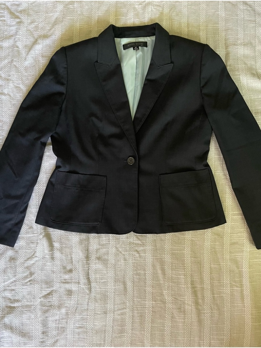 Anne Klein Dark Blue Single-Button Notch Lapel Blazer,